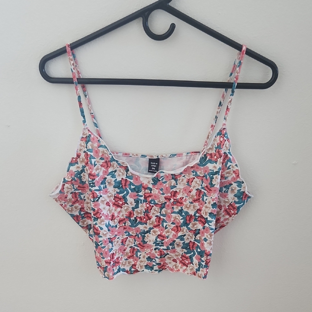 SHEIN Floral Print Camisole Crop in Pink and Blue